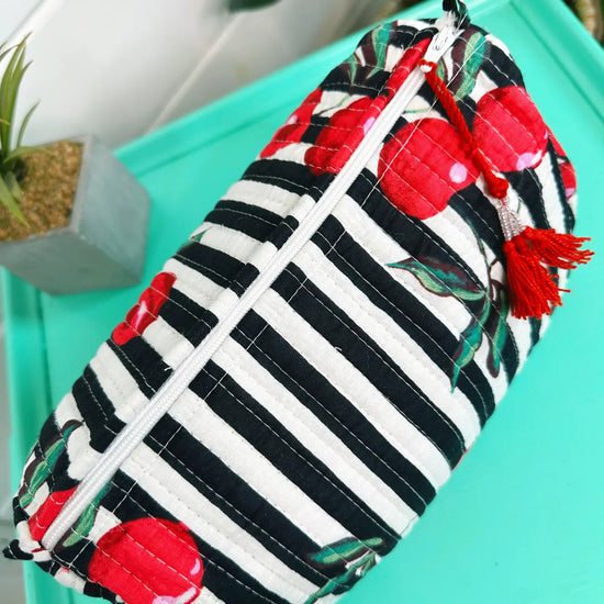 Cherry Print Quilted Cosmetic Bag