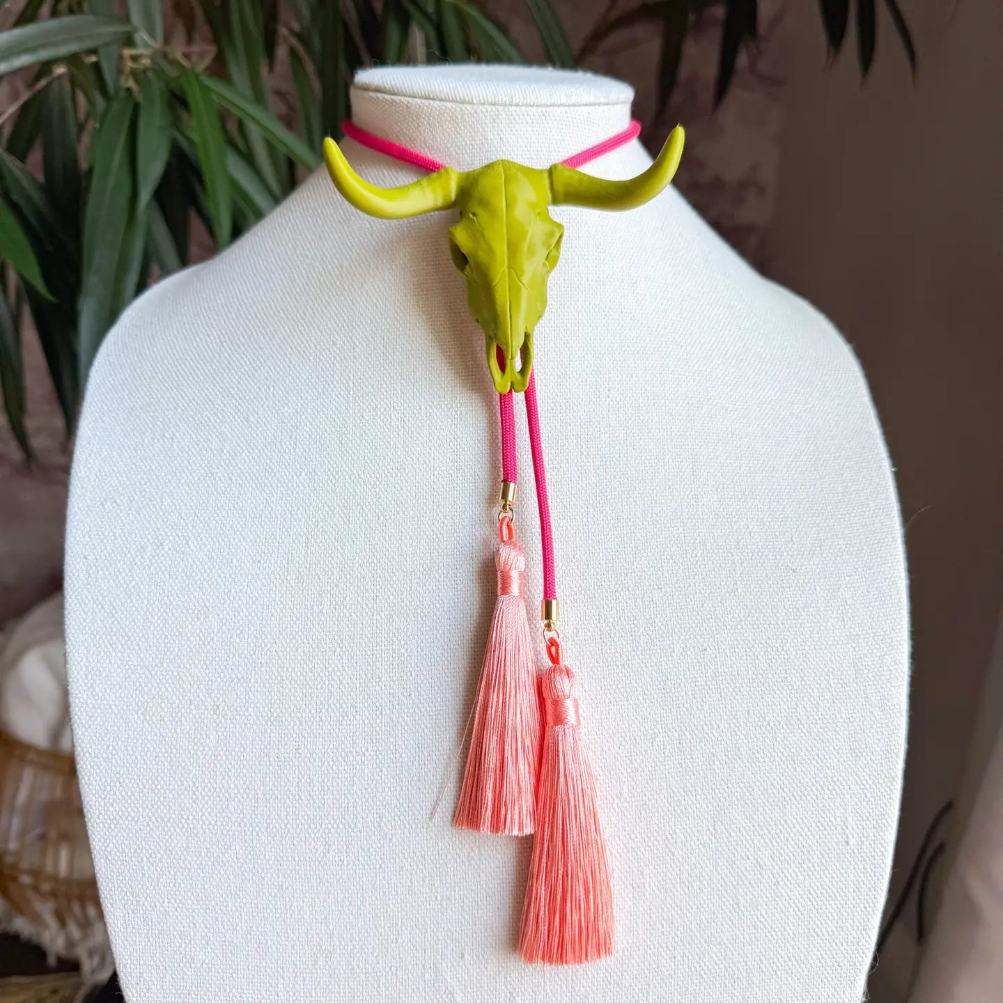 Lime Green Longhorn Bolo with Hot Pink & Peach