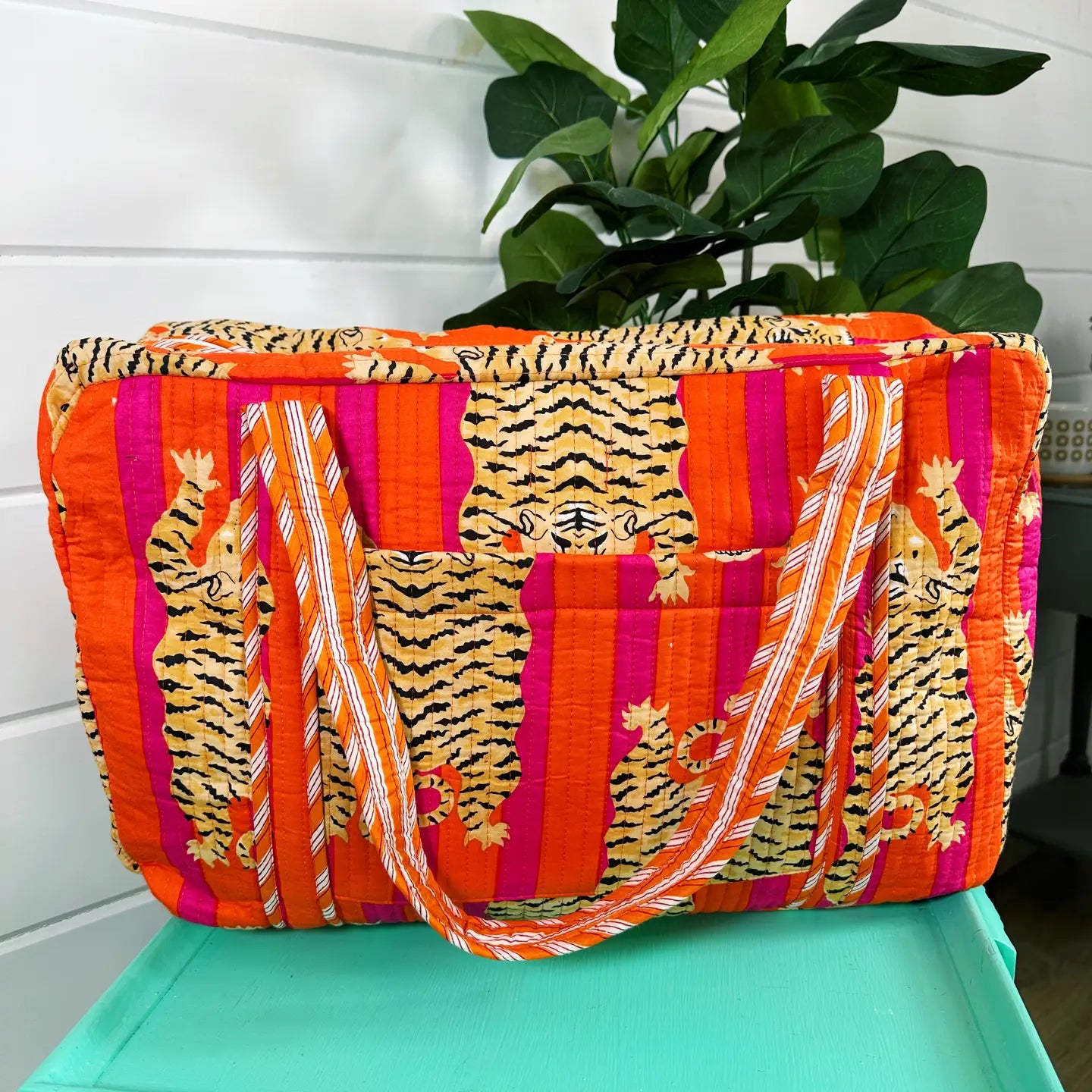Hot Pink and Orange Tiger Weekender Quilted Bag