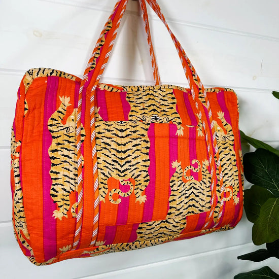 Hot Pink and Orange Tiger Weekender Quilted Bag
