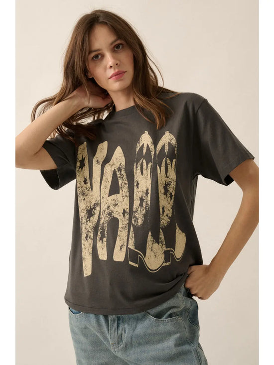 Vintage Y'ALL Cowboy Boots Oversized Mineral-Wash Graphic Tee