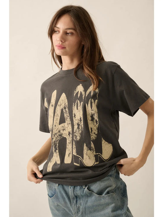 Vintage Y'ALL Cowboy Boots Oversized Mineral-Wash Graphic Tee