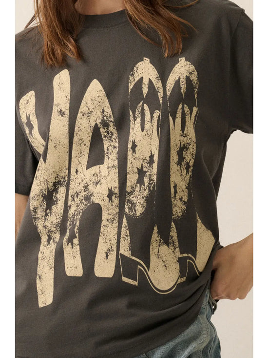 Vintage Y'ALL Cowboy Boots Oversized Mineral-Wash Graphic Tee