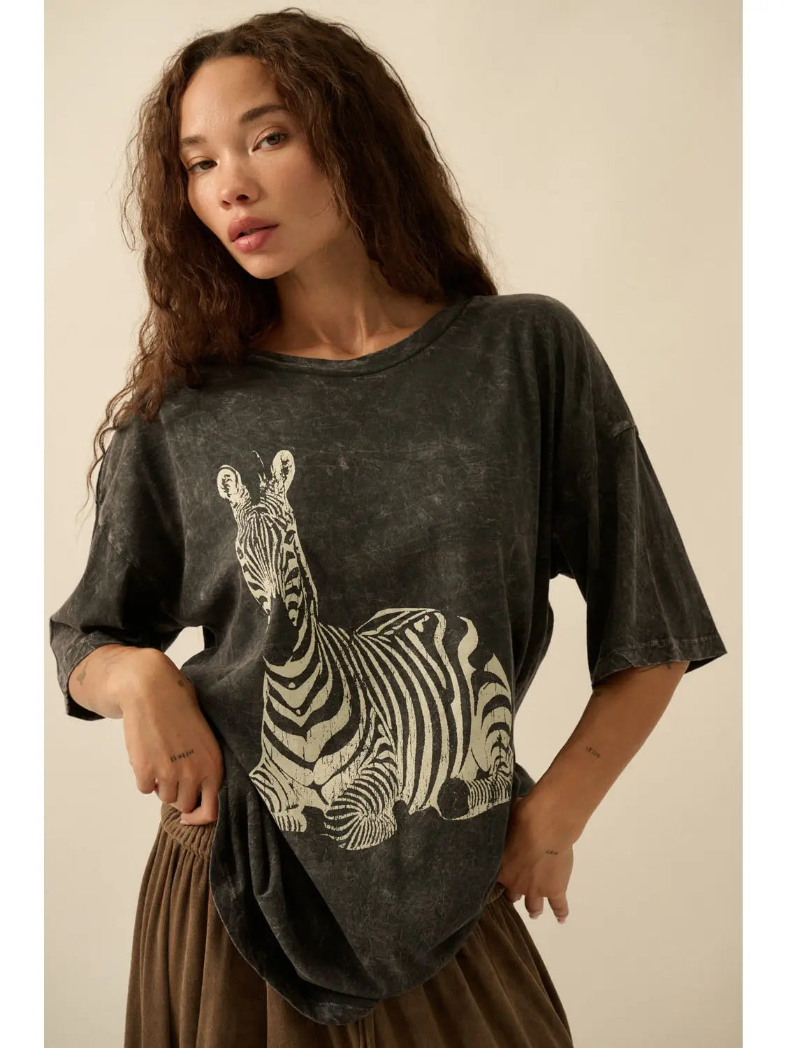 Vintage Zebra Oversized Mineral-Wash Graphic Tee