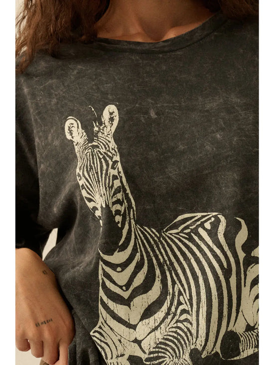 Vintage Zebra Oversized Mineral-Wash Graphic Tee